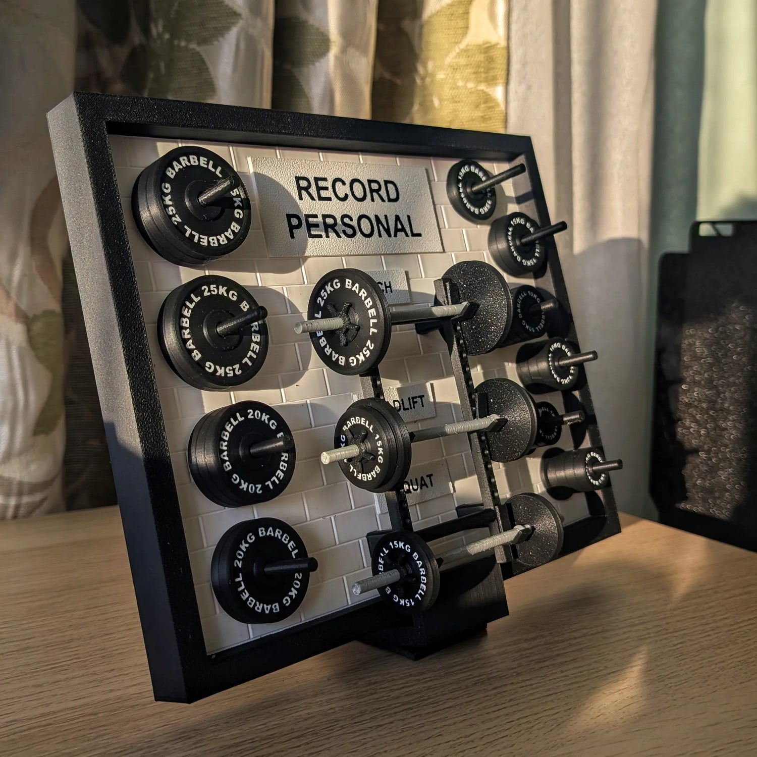 Tablou Record Personal cu miniaturi gantere 3D, ramă neagră